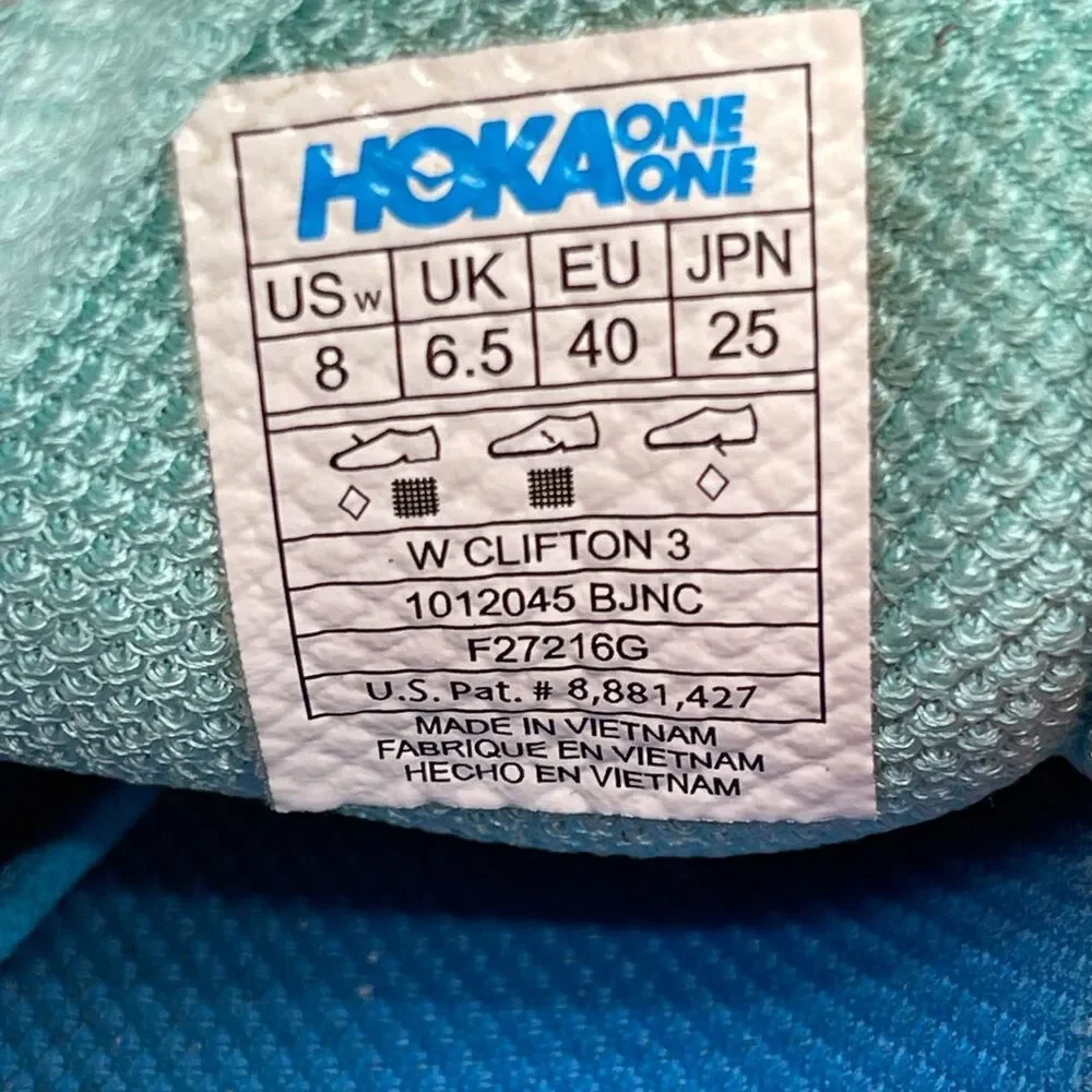 Hoka One One Clifton 3 Shoes Womens Size 8 Blue Running Comfort Walking Gym